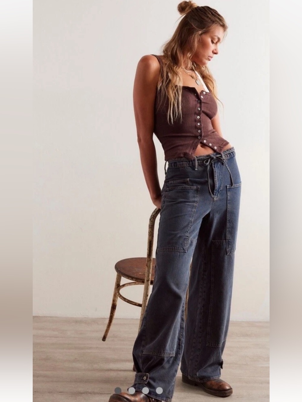 We The Free Crvy Outlaw Wide Leg Jeans Indigo Size Large